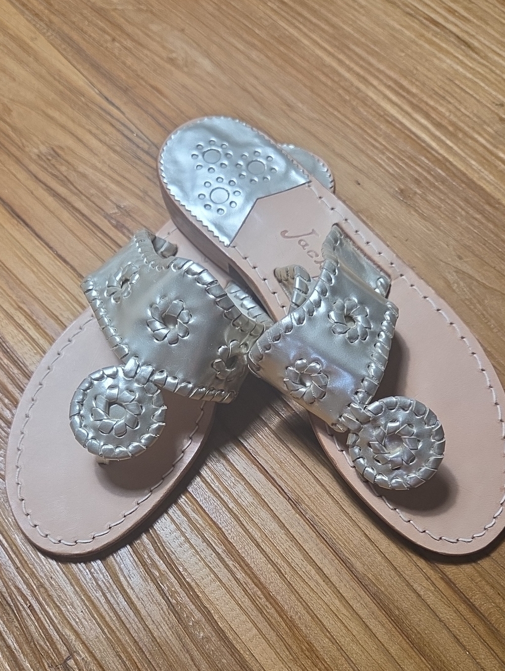 Jack Rogers Metallic Silver Leather Thong Sandals
